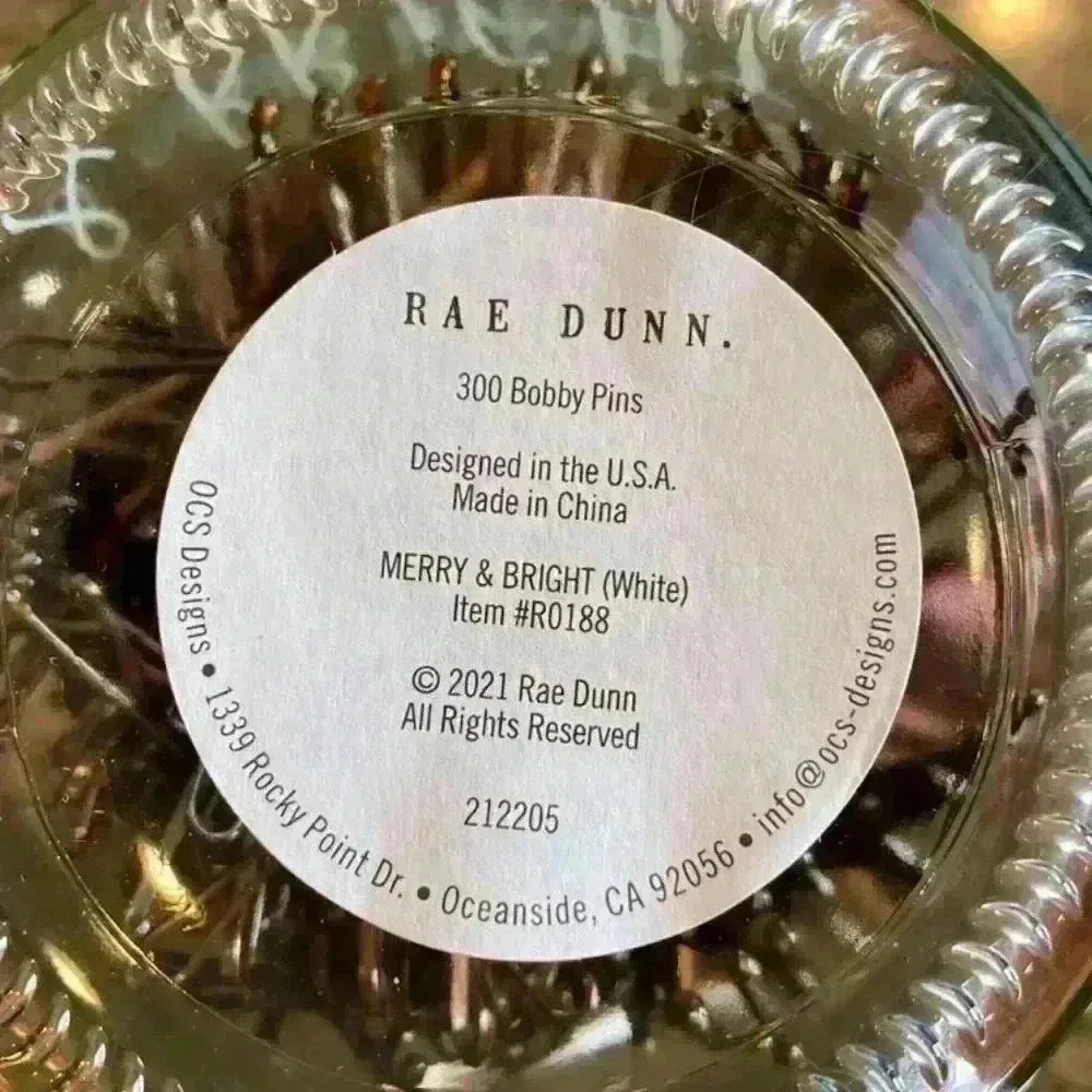 NEW 300 Bobby Pins MERRY & BRIGHT Adorable reusable glass jar w/ Lid by RAE DUNN - Picture 11 of 12